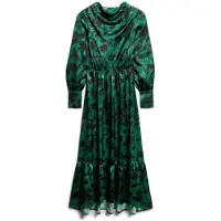 Superdry für Damen. W8011790A Langes grünes Jacquard-Kleid mit Umlegekragen (S), Lässig, Viskose, Langarm