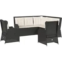 vidaXL 5-tlg. Garten-Lounge-Set mit Kissen Schwarz Poly Rattan