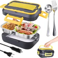 HARAHU Elektrische Heiz-Lunchbox Dunkelblau/Gelb - Warmes Essen für unterwegs KP39115