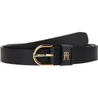 Tommy Hilfiger Ledergürtel "ESSENTIAL EFFORTLESS 2.5 cm breit GOLD", Damen, Gr. 130, blau (space blau), Rindsleder, unifarben, Gürtel Ledergürtel, Logoemblem, weiche Haptik, ovale Einfachdornschließe