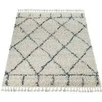 Paco Home Hochflor-Teppich "Nador 755", beige (creme), B:60cm H:54mm L:100cm, Polyester, Teppiche, Hochflor-Teppich, weicher Shaggy mit Rauten Design und Fransen