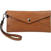 Cluty Abendtasche , Damen, Gr. B/H/T: 20cm x 10cm x 2cm onesize, braun (cognac), Leder, Reptilienprägung, Taschen Abendtasche, echt Leder, Made in Italy