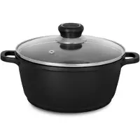 Kruger Fleischtopf KRÜGER "Aluguss Fleischtopf mit Glasdeckel DELTA", schwarz, H:9,5cm Ø:20cm, Töpfe, Fleischtopf, für Induktions-Kochfelder geeignet