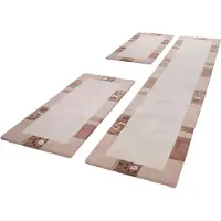Theko Bettumrandung "Royal Ganges" Gr. 14, beige, H:13mm, Obermaterial: 95% Wolle, 5% Viskose, Bettumrandungen, Bettumrandung, Bettvorleger, 3-teiliges Läufer-Set fürs Schlafzimmer, 95% Wolle