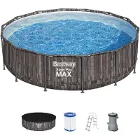 Bestway Steel Pro MAX Auftstellpool-Komplett-Set mit Filterpumpe Ø 427 x 107 cm, Holz-Optik (Mooreiche), rund