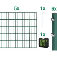 Alberts Doppelstabmatten Zaun, Höhe 120 cm, Länge 10 m, Zaun-Komplettset zum Einbetonieren, grün, Pfosten 60x40 mm