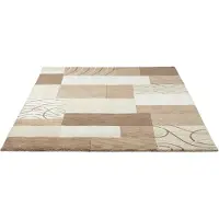 Theko Wollteppich "Royal Domas 4028", braun, B:120cm H:14mm L:180cm, Schurwolle, Teppiche, Wollteppich, Kurzflor, reine Wolle, handgetuftet, modernes Patchwork Design