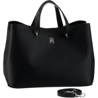Tommy Hilfiger TH Emblem Satchel, Erwachsener, OS, Schwarz, Polyurethan (PU), 1 Stück(e)