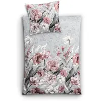 Kleine wolke Bettwäsche Hanako Mako-Satin Silbergrau-altrosé Größe 155x220 cm (80x80 cm)