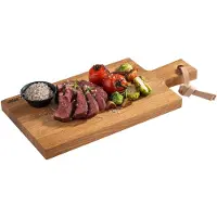 Aps SIMPLY WOOD Servierbrett aus geöltem Eichenholz, Holzbrett für allerlei Snacks mit Aufhängeloch und Lederband, Maße (L x B x H): 27 x 17 x 2 cm