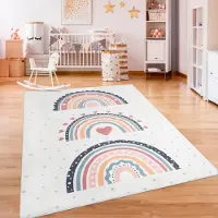 Paco Home Kinderteppich "Eliz 392", rechteckig, 12 mm Höhe, Kurzflor, Spielteppich, Patchwork-Muster, Motiv Punkte & Regenbogen