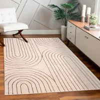 Paco Home Teppich "Tuana 215", beige (creme), B:80cm H:15mm L:150cm, Polypropylen (PP), Teppiche, Teppich, Kurzflor, Regenbogen, Hoch-Tief Struktur, Scandi-Look