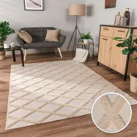 Paco Home Teppich "Utrecht 642", beige, B:160cm H:4mm L:220cm, Polyester, Teppiche, Teppich, Kurzflor, Uni Farben, 3D-Design, Rauten Muster, Hoch-Tief Effekt