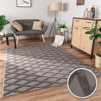 Paco Home Teppich "Utrecht 642", grau (anthrazit), B:230cm H:4mm L:340cm, Polyester, Teppiche, Teppich, Kurzflor, Uni Farben, 3D-Design, Rauten Muster, Hoch-Tief Effekt