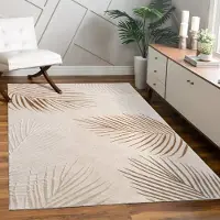 Paco Home Teppich "Tuana 218", beige, B:120cm H:15mm L:160cm, Polypropylen (PP), Teppiche, Teppich, Kurzflor, modernes Blätter Design, Hoch-Tief-Struktur, Wohnzimmer