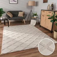 Paco Home Teppich "Utrecht 642", beige (creme), B:200cm H:4mm L:280cm, Polyester, Teppiche, Teppich, Kurzflor, Uni Farben, 3D-Design, Rauten Muster, Hoch-Tief Effekt