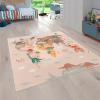 Paco Home Kinderteppich "Bino 583", beige, B:160cm H:4mm L:220cm, Polyester, Teppiche, Kinderteppich, Spielteppich, Motiv Weltkarte & Dinosaurier, Kinderzimmer