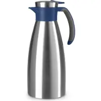 EMSA Soft Grip Isolierkanne, Quick Tip Verschluss, Mit doppelwandigem Edelstahl-Kolben, Fassungsvermögen: 1500 ml, Farbe: Edelstahl / Blau