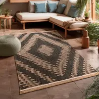 Paco Home Teppich "Cologne 494", grau (anthrazit), B:120cm H:11mm L:160cm, Polypropylen (PP), Teppiche, Teppich, Flachgewebe, meliert, Rauten Motiv,, mit Fransen, Outdoor geeignet