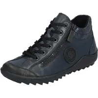 Remonte Schnürboots , Damen, Gr. 41, schwarz (dunkelblau, schwarz), Leder, Lederimitat, Schuhe Schnürboots, Flats, Komfortschuh, Boots mit seitlichem Reißverschluss