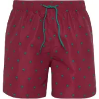 s.Oliver Badeshorts , Herren, Gr. S, N-Gr, bunt (bordeaux, petrol), Microfaser, Recycling-Polyester, bedruckt, kontrastfarbene Details, Badehosen Badeshorts, mit Palmen-Design