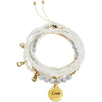LASCANA Armketten Set , Damen, Gr. Glas Stein, gold (weiß, goldfarben), Glas, Stein, glänzend, Armbänder Armketten Set, elastisches Armband mit Anhänger, Armband Set