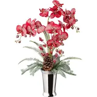 Creativ Green Winterliche Kunstpflanze "Weihnachtsdeko", rot, H:70cm, Polyester, Kunstpflanzen, Winterliche Kunstpflanze, Gesteck in Keramikvase, dekoriert mit Zapfen, Beeren und Farnzweigen