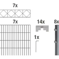 Alberts 668723 Doppelstabmattenzaun Bergen, Höhe 140 cm, Länge 14 m, 2 m Matte, anthrazit, zum Einbetonieren