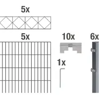 Alberts Doppelstabmattenzaun Bergen, Höhe 140 cm, Länge 10 m, 2 m Matte, anthrazit, zum Einbetonieren