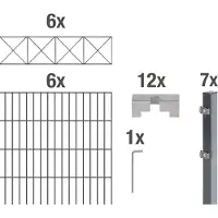 Alberts 668211 Doppelstabmattenzaun Nexus, Höhe 120 cm, Länge 12 m, 2 m Matte, anthrazit, zum Einbetonieren