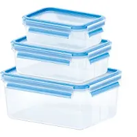 EMSA Clip & Close 3Er Set Frischhaltedosen, 0,55 / 1,0 / 2,3 L, 508566, Farbe: Blau