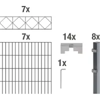 Alberts Doppelstabmattenzaun Bergen, Höhe 120 cm, Länge 14 m, 2 m Matte, anthrazit, zum Einbetonieren
