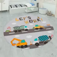 Paco Home "Bino 578" rund 4 mm Höhe Spielteppich, Motiv Autos & Baustelle, Kinderzimmer