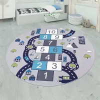 Paco Home Kinderteppich "Bino 565", grau, H:4mm Ø:160cm, Polyester, Teppiche, Kinderteppich, Kurzflor, Straßen-Spiel-Teppich & Spielmotiv Hüpfkästchen