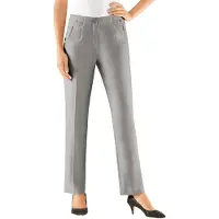 Come on Bügelfaltenhose , Damen, Gr. 42, Normalgrößen, grau (grau, meliert), 65% Polyester, 32% Viskose, 3% Elasthan, meliert, unifarben, lang, Hosen Bügelfaltenhose