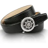 Anthoni Crown Ledergürtel , Damen, Gr. 80, schwarz, Leder, unifarben, Gürtel Ledergürtel, mit silberfarbener Automatik-Schließe und drehendem Steuerruder