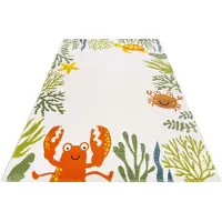 Esprit Kinderteppich "Waterworld ESP-21073" rechteckig 13 mm Höhe buntes Strandmotiv, Kurzflor, Krabbe & co.