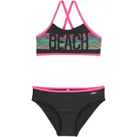 Bench Bustier-Bikini ., Jungen, Gr. 158/164, N-Gr, schwarz, Polyamid, Bikini-Sets Bustier-Bikini, mit pinken Kontrastpaspeln