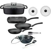 GSW Topf-Set "Gourmet", Aluminiumguss, (Set, 8 tlg., 3-tlg. Pfannen-Set, 2 Glasdeckel, 1 Bräter, 1 Wok, 1 Küchenzange), Induktion