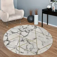 Paco Home Teppich "Kraft 524", rund, 15 mm Höhe, Kurzflor, modernes Marmor-Design, mit gold-/silberfarbenen Akzenten