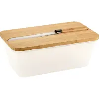 Kesper Brotkasten "Brotbox", beige (transparent, natur), B:20cm H:15,5cm L:34,8cm, Bambus, Melamin, Lebensmittelaufbewahrungsbehälter, Brotkasten, inkl. integriertem Brotmesser