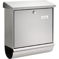 BURG-WÄCHTER Briefkasten Comfort-Set 39130 NI mit Zeitungsfach und Namensschild, Rostfreier Edelstahl, Einwurf-Format DIN C4