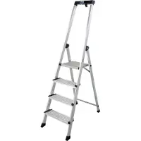 Krause Stehleiter "Safety Plusline", grau (aluminiumfarben), B:48cm H:15cm L:185cm, Aluminium, Leitern, Stehleiter, Aluminium, 4 Stufen, Arbeitshöhe ca. 285 cm