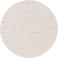 Paco Home Teppich "Livorno 674", beige (creme), H:14mm Ø:200cm, Polypropylen (PP), Teppiche, Teppich, Uni Farben, moderner Hoch-Tief-Effekt, Scandi-Look, Outdoor geeignet