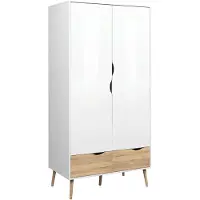Dmora Zweitüriger Kleiderschrank mit zwei Schubladen, Farbe Weiß und Eiche, 98 x 200 x 58 cm