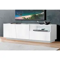 Dmora Wohnzimmer Tv-ständer. Made In Italy. Fernsehständer Mit 2 Türen Und 1 Schublade. Cm 150x43h46. Glänzend Weiß Farbe