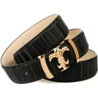 Anthoni Crown Ledergürtel , Damen, Gr. 100, schwarz, Rindsleder, gestreift, unifarben, festlich, Gürtel Ledergürtel, mit filigraner goldfarbener Koppel-Schließe