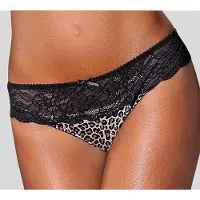 LASCANA String , Damen, Gr. 44/46, Spitze, braun (bedruckt, leo, bedruckt), Spitze, Obermaterial: 47% Polyester, 40% Polyamid, 13% Elasthan, Unterhosen String, mit modischem Leoprint