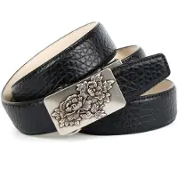 Anthoni Crown Ledergürtel , Herren, Gr. 85, schwarz, Leder, unifarben, Gürtel Ledergürtel, mit geprägt, Antike Schließe mit floralem Motiv