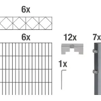 Alberts Doppelstabmattenzaun Bergen, Höhe 140 cm, Länge 12 m, 2 m Matte, anthrazit, zum Einbetonieren